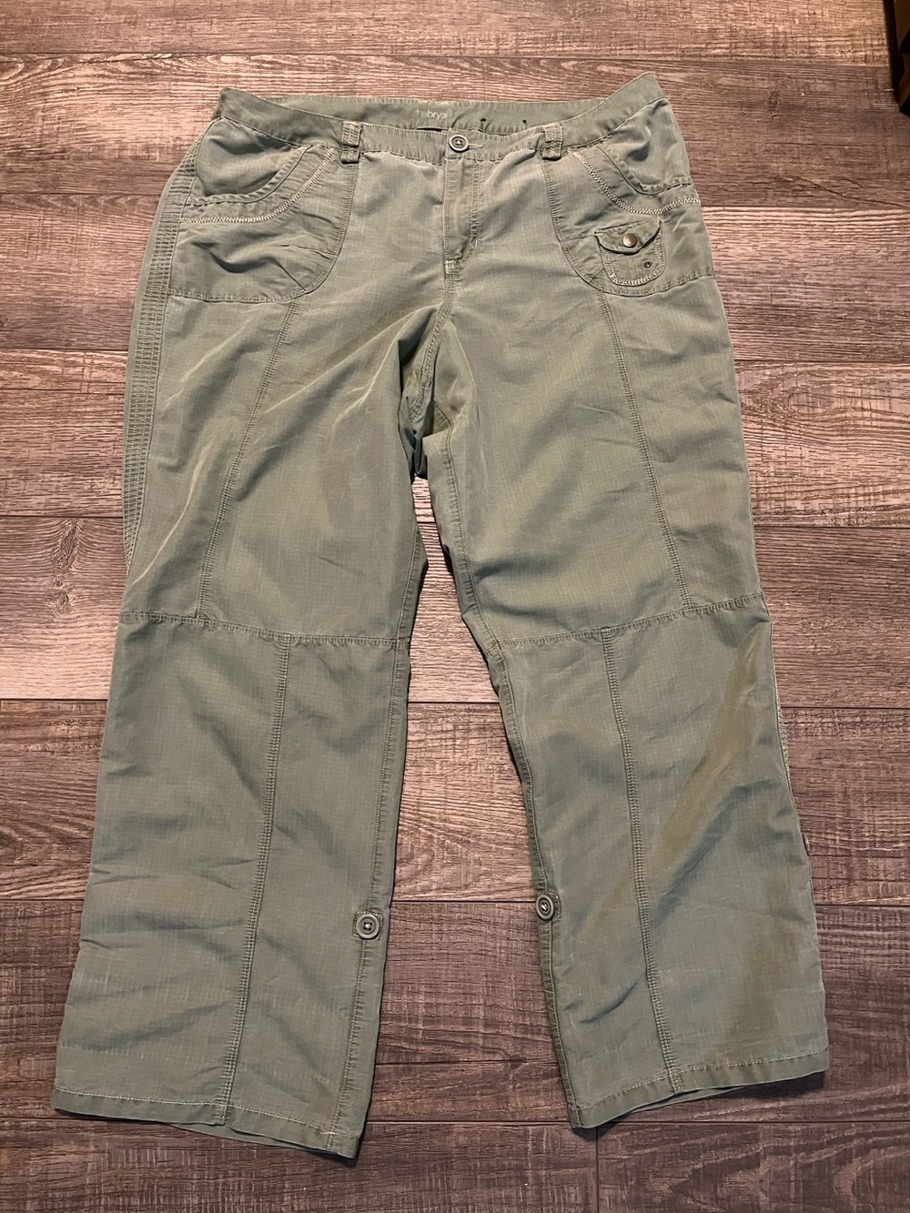 Lane Bryant Olive Green Straight Leg Rayon Pants Adjustable Roll Cuff Leg